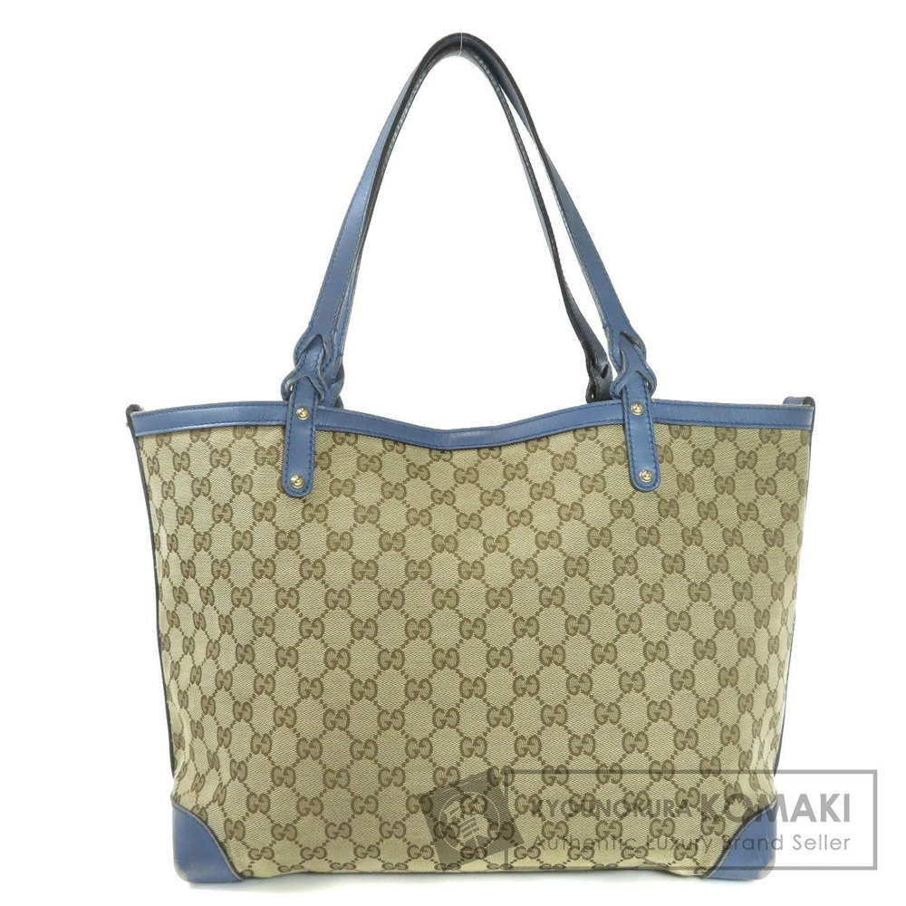 Gucci Beige Blue Canvas Craft GG Tote Shoulder bag